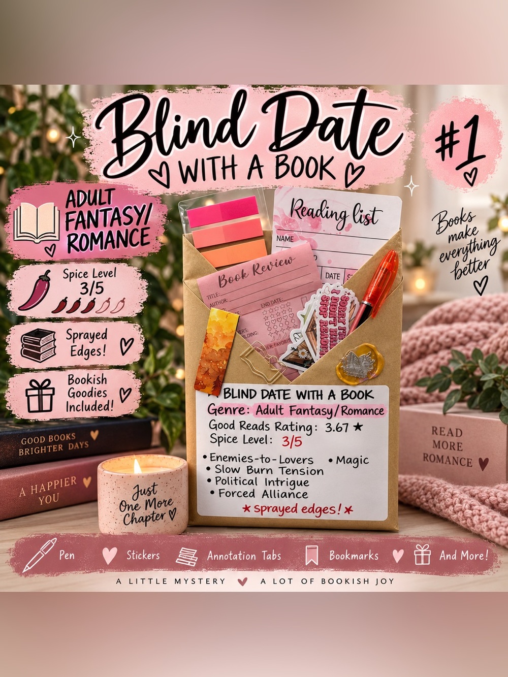 Blind Date With a Book - Adult Fantasy/Romance Surprise Book & Accessories 1